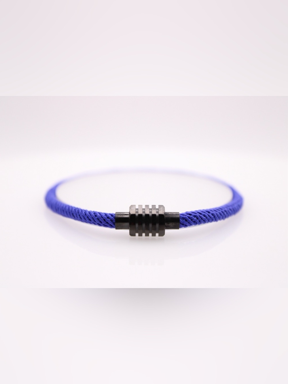 Men's Blue Braided Cord Bracelet with Black Metal Clasp